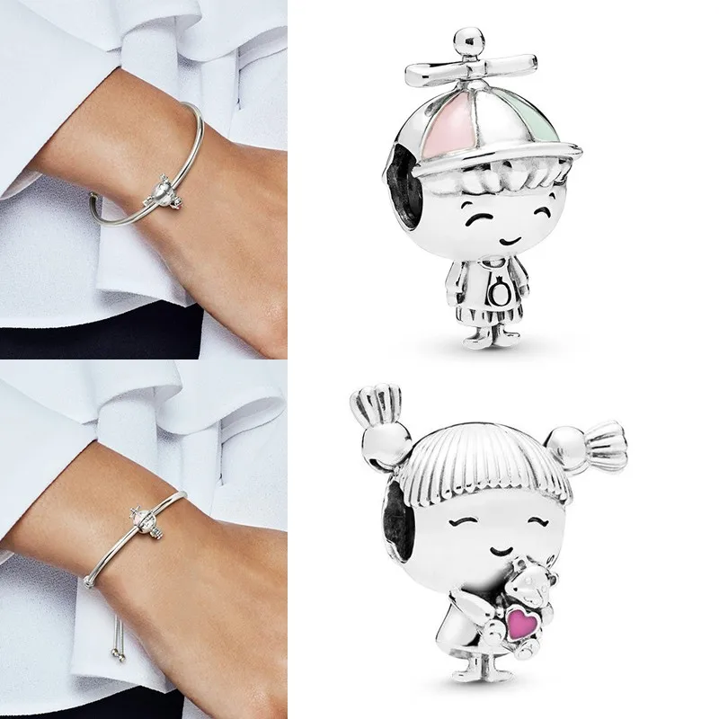 New Hot 925 Sterling Silver Fashion Boys Girls Original Women Pan Beads Suitable For Original Pandora Bracelet Diy Charm Jewelry