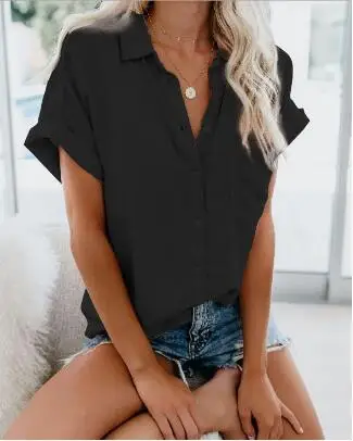 Женская рубашка с короткими рукавами и отложным воротником Повседневная