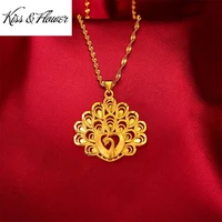 kissflower nk130 2022 fine jewelry wholesale fashion woman birthday wedding gift exquisite peacock 24kt gold pendant necklaces