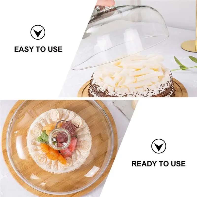 

1 Set Household Plate Pastry Plate Convenient Snack Tray with Glass Cover (Wood)
