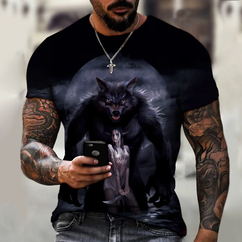 

Летняя мужская футболка с 3D-принтом дикого волка, различные стили волка, Мужская модная повседневная футболка с коротким рукавом и круглым ...
