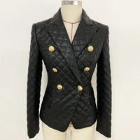 high quality 2020 new stylish designer blazer womens lion buttons grid cotton padded slim fitting synthetic leather jacket tk6
