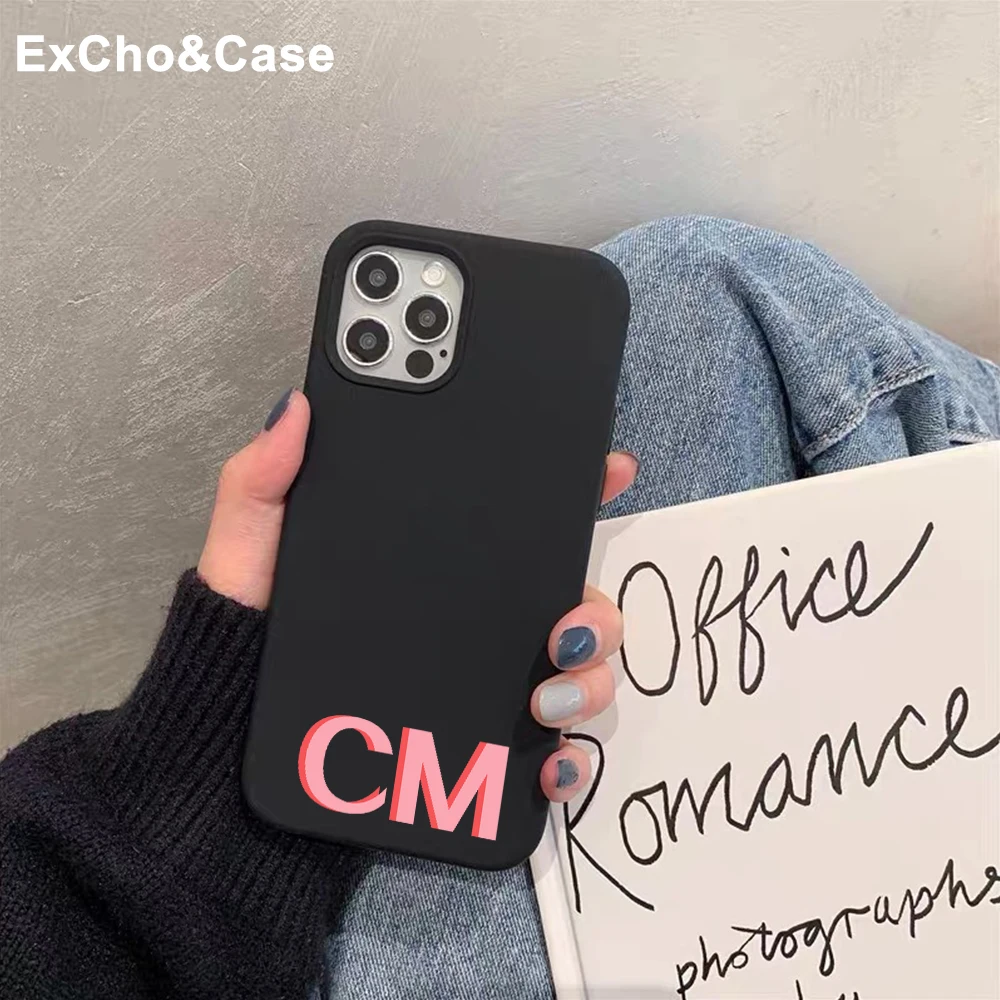 Custom Pink initial letters Phone Case For iphone SE 2020 6 6S 7 8 Plus X XS XR XS Max 11 Pro 12 Mini MAX Liquid silicone Case