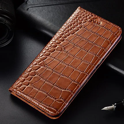 Khaki Для Moto P40 Чехол Флип из натуральной кожи крокодил узорный Мягкий силиконовый чехол для Motorola Moto One vision Coque - Цвет: Khaki