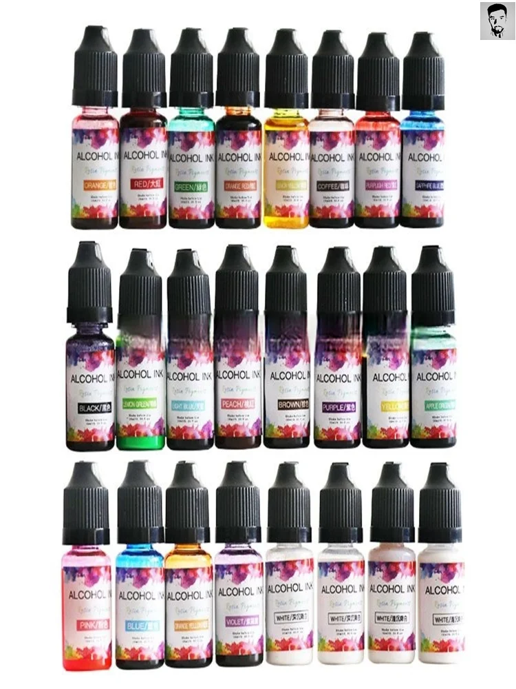 

24 Colors 10ML Art Ink Alcohol Resin Pigment Kit Liquid Resin Colorant Dye Ink Diffusion UV Epoxy Resin Jewelry Making