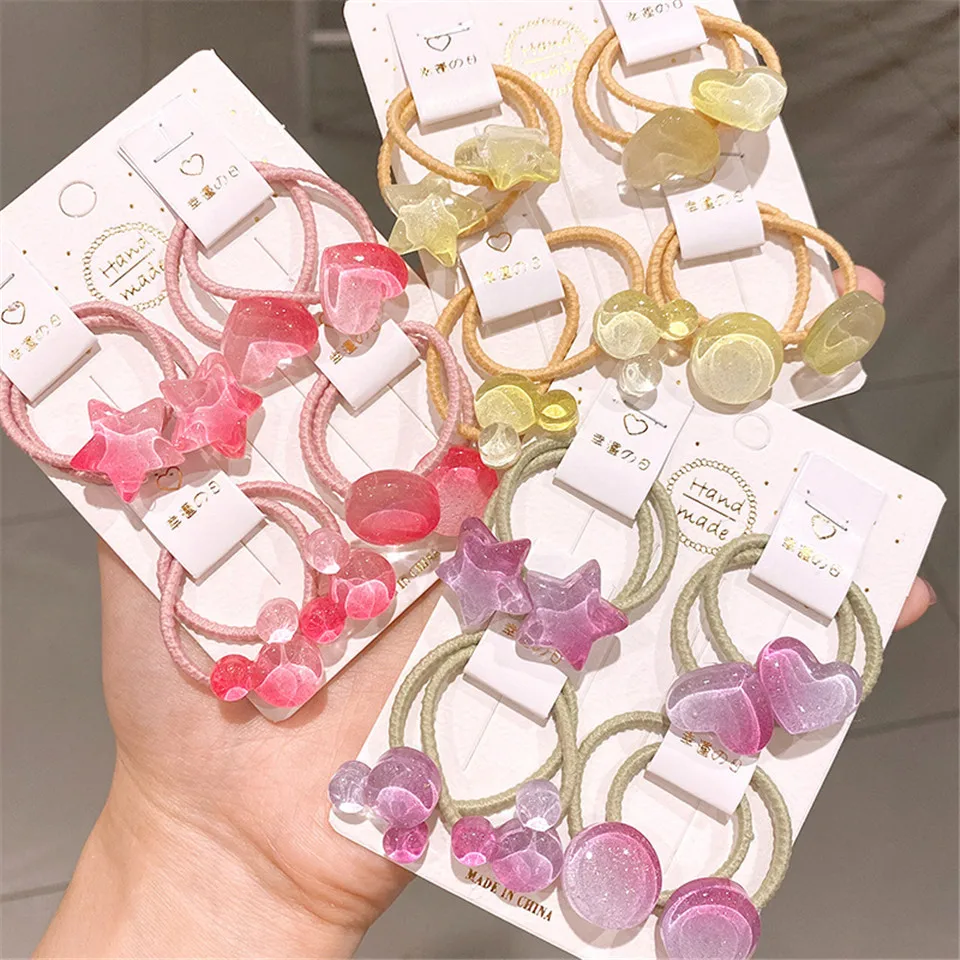 

4Pcs/Pag Lovely Star Heart Headwear Baby Girl Hair Accessories Kids Transparent Gradient Elastic Hair Bands Rope Todder Children