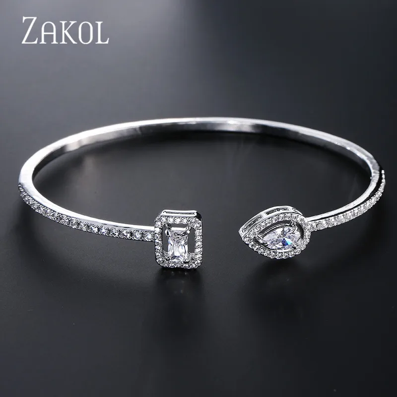 ZAKOL Модный изысканный круглый и Капля воды микро проложить циркония браслет-кафф с кристаллами браслет для женщин платье ювелирные изделия FSBP2009
