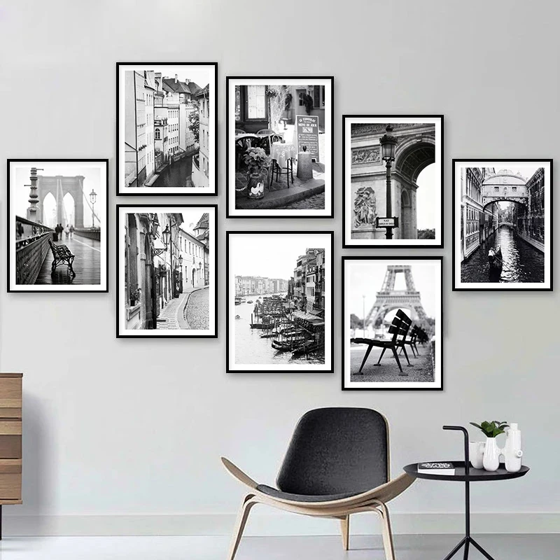 Черно-белый модный постер уличный пейзаж абстрактная настенная живопись на