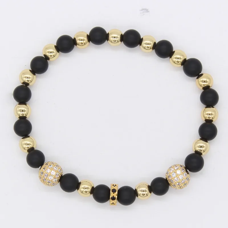 Poshfeel роскошный Mirco Pave Cz шар 6 мм натуральный камень из бисера браслет черные