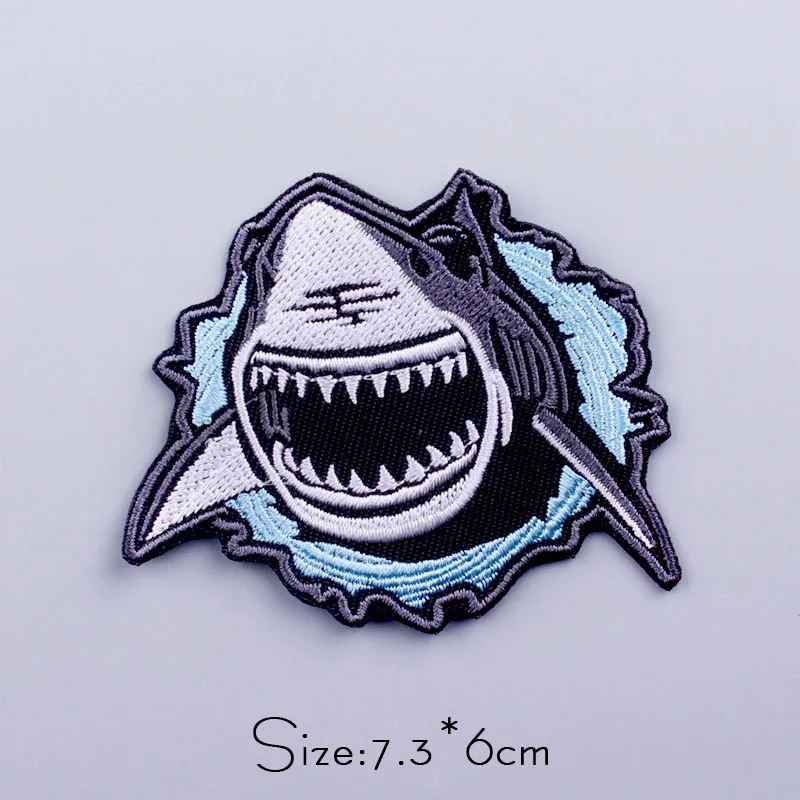 

Embroidered Patches For Clothing Skeleton Shark Patch Iron On Patches On Clothes Sewing Stripe Patch Applique Punk Jacket Jeans