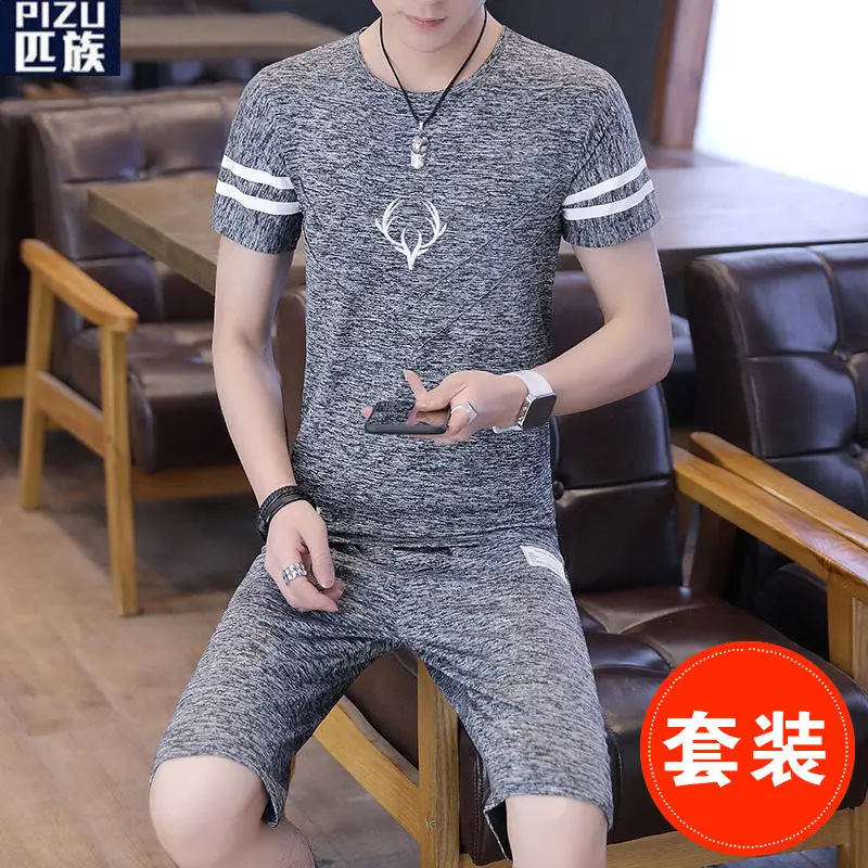 

Suit/Short-Sleeved Summer Casual Suit Men's T-shirt Shorts Set Male Student Youth Sports Suit Trend