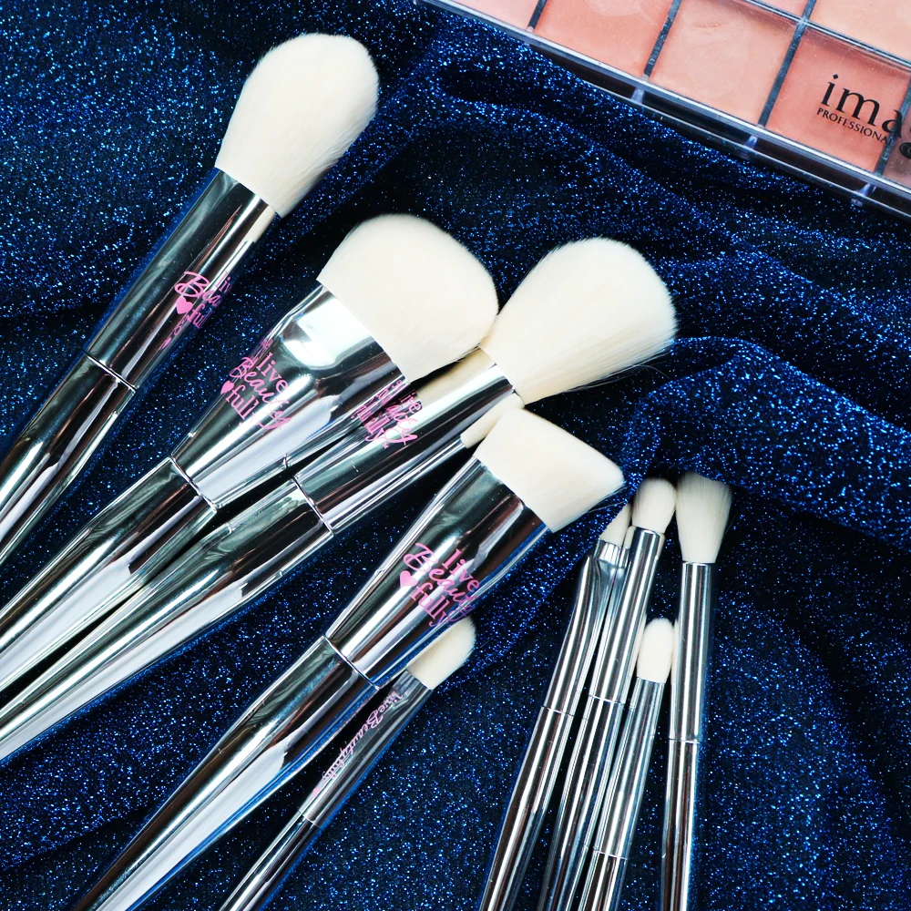 IT Cosmetics 9 шт. набор кистей для макияжа Профессиональный серебристый хромированный синтетический порошок Румяна бронзер тени для век набор кистей для макияжа