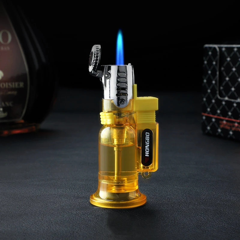 Portable Windproof Metal Outdoor Lighter Visible Gas Butane Cigar Blue Flame Smoking Accessories | Дом и сад