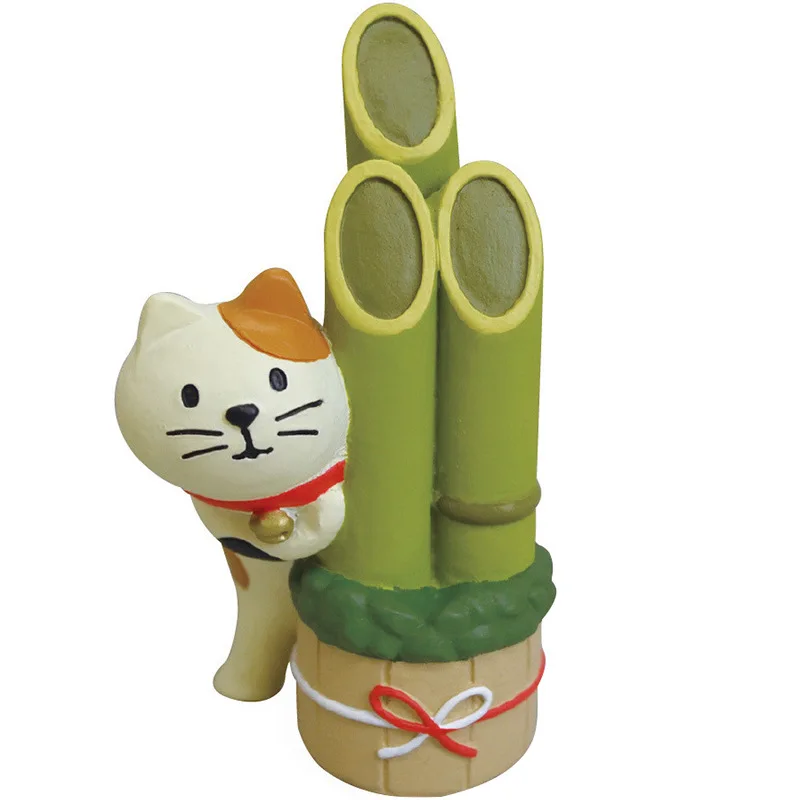 

Зеленая бамбуковая кошка, креативные полимерные животные, микро-Ландшафтные украшения, декор для гостиной, домашние украшения