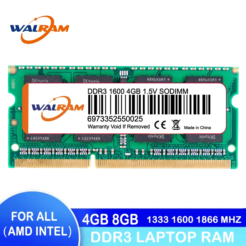 ОЗУ WAL RAM DDR3 4 ГБ, 8 ГБ, ОЗУ для ноутбука 1333 МГц, 1600 МГц, 1866 МГц, 204pin, ОЗУ для ноутбука Intel и AMD - изображение