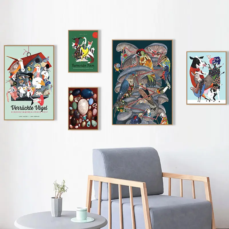 Корова Орел попугай птицы животные турнир стены искусство на холсте живопись