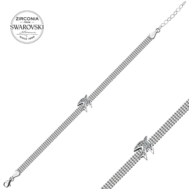 

Silverlina Silver Swarovski Zirconia Gemstone Bird Bracelet