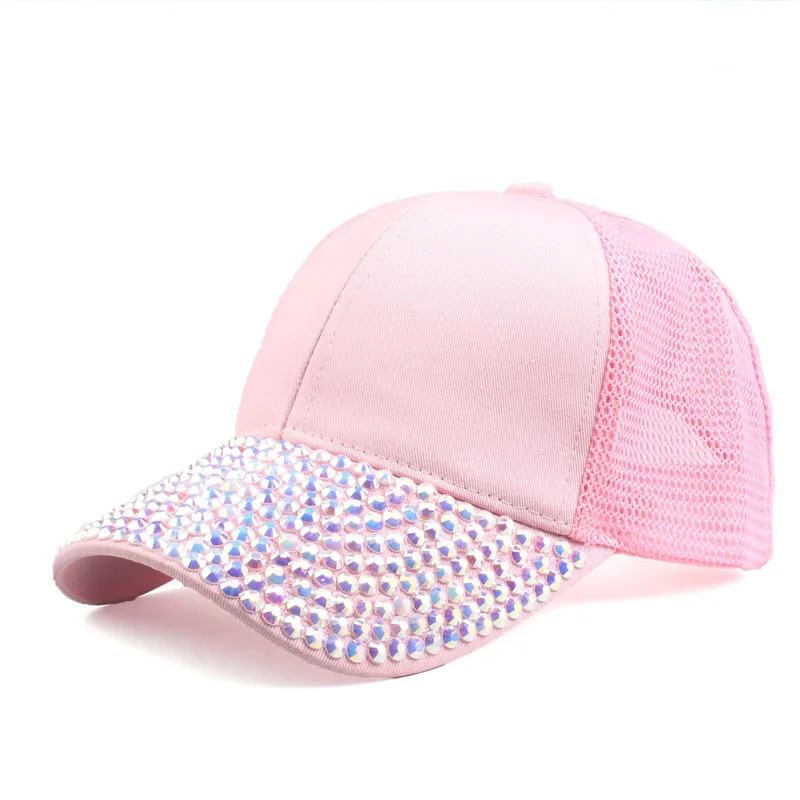 

Baseball Cap Rhinestone Snapback Hat Sun Caps Women Girl Ponytail Solid Color Trucker Quick Dry Hip Hop Hat Visor Dropshipping