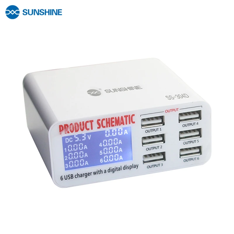 Универсальное быстрое зарядное устройство USB Sunshine с 6 USB-портами цифровым