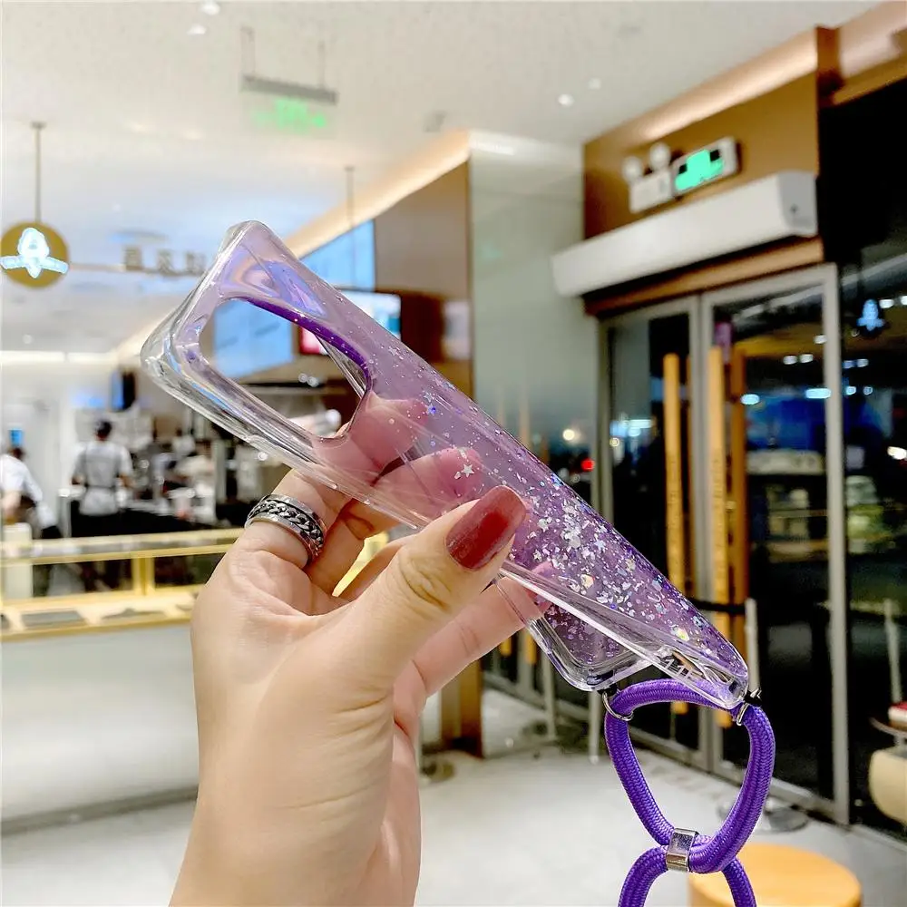 

Strap Rope Cord Clear Glitter Case For Samsung Galaxy A32 A42 A52 A72 S20 S21 Plus Ultra S20FE Note 8 9 10 Lite A81 A91