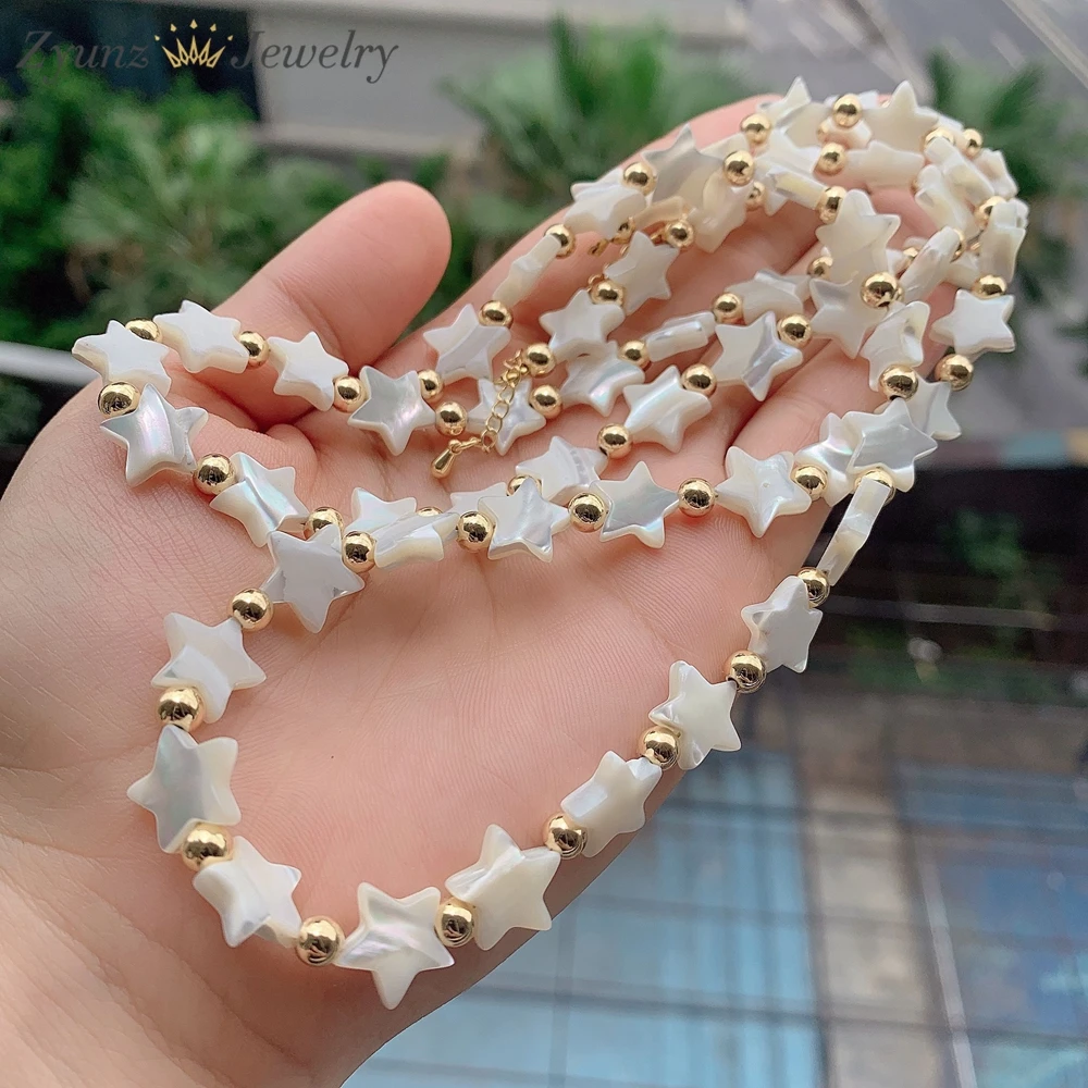 Ожерелье цепочка женское с жемчугом ожерелье из ракушек и звезд медные золотые