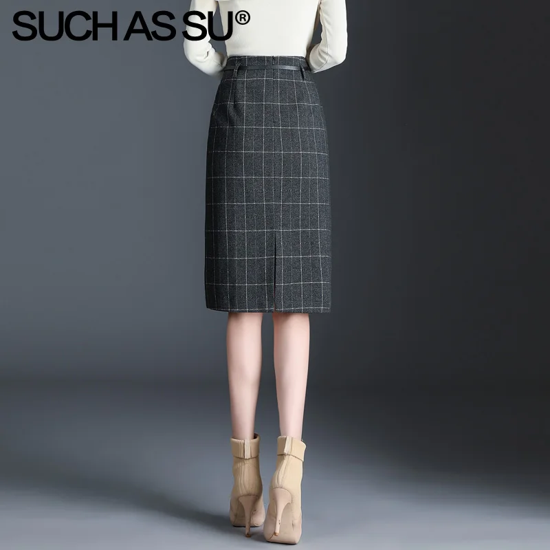 Женская вязаная юбка-карандаш серая до колена с высокой талией размера плюс на