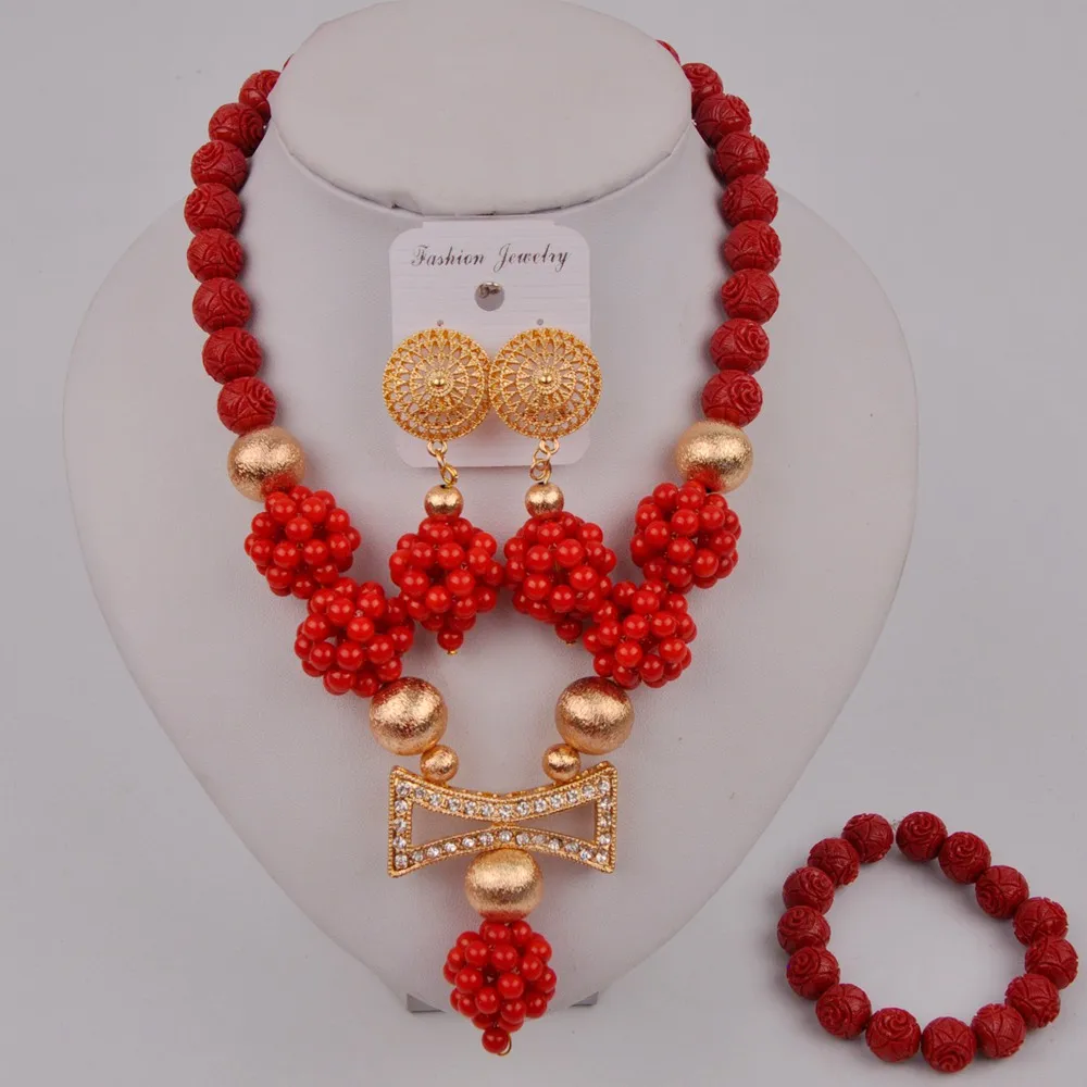 Модные красные коралловые бусины Африканский комплект ювелирных изделий