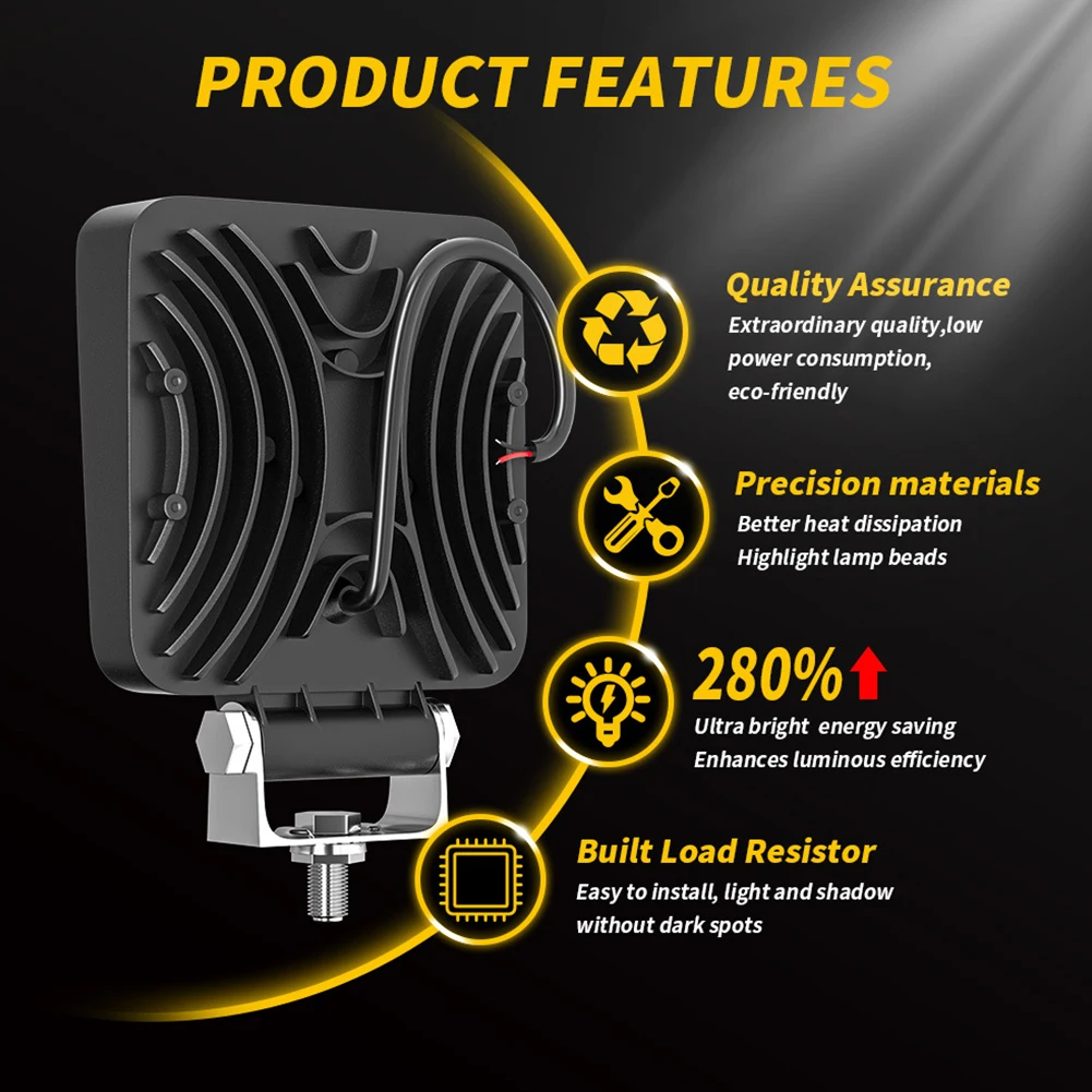 

Car LED Work Light 144W Square 48LED Headlight Modified Auxiliary Light Spotlight High Bright Waterproof Headlights Driving Lamp
