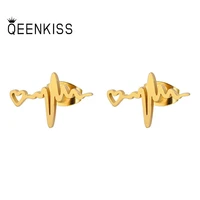 qeenkiss eg852 jewelry wholesale fashion woman man wedding birthday gift electrocardiog titanium stainless stud earrings 1pc