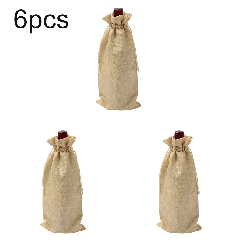 6Pcs/12Pcs Set Rustic Natural Jute Burlap Wine Bag Drawstring Hessian Bottle Gift Cover For Wedding/holiday/party Favors Kitchen | Дом и сад