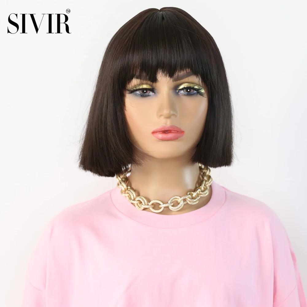 

Svir Synthetic Bob Wigs Short Bob Wig With Dog chewing Bangs for Women Black Wig for Party Daily Use Shoulder Length black wig