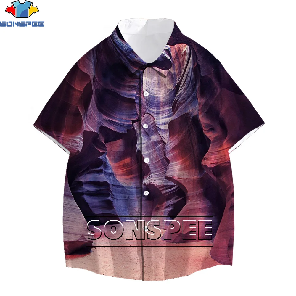 

SONSPEE Hawaiian shirt Hawaii beach summer painted Grand Canyon 3D printing men's shirt Harajuku T-shirt hip-hop casual shirts