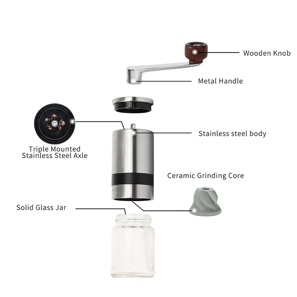 

Kitchen Lightweight For Camping Multifunctional Stainless Steel Burr Cafe Portable Easy Clean Travel Manual Coffee Grinder Home