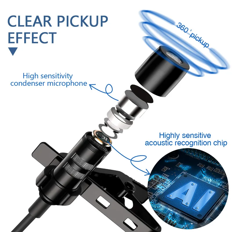 Мини микрофон USB нагрудный петличный для ПК/телефона/камеры портативный внешний