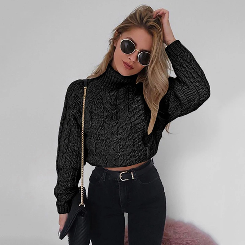 

Twist Turtlenecks Sweaters For Women Fashion Slim Cropped Jumpers Knitwear Autumn Fashion Solid Pullover Female Basic sweaters