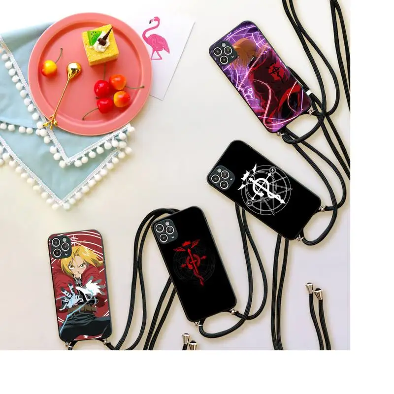 

Full Metal Alchemist Brotherhood Anime Phone Case For iPhone 7 8 11 12 X XS XR MINI Pro Max Plus Strap Cord Chain Lanyard soft