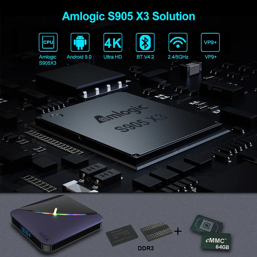 ТВ приставка A95x F3 RGB светильник Android 9 0 макс. 4 ГБ 64 Amlogic S905X3 смарт 4K USB3.0 H.265 Netflix Youtube