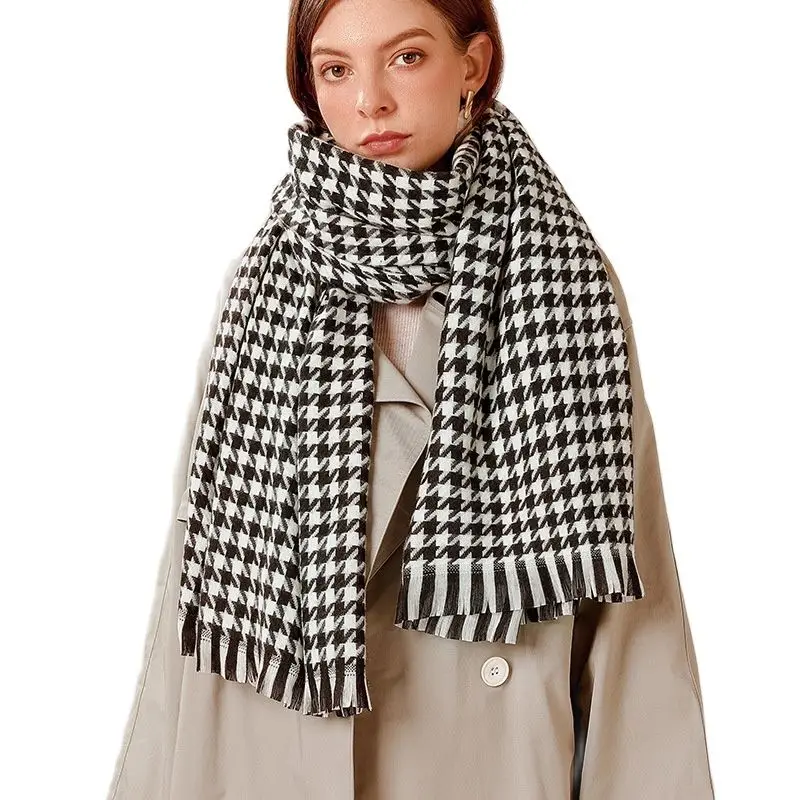 

Бесплатная доставка Новинка 2021 женский зимний клетчатый шарф Chidori из искусственного кашемира теплая шаль с кисточками мягкий воротник