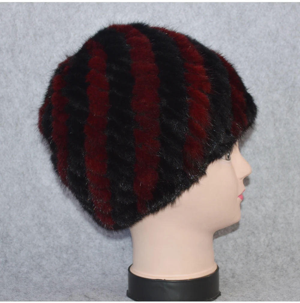 Cotton Lining Winter Lovely Real Mink Fur Hat Women Good Elastic Knitted Real Natural Mink Fur Beanies Caps Real Mink Fur Cap