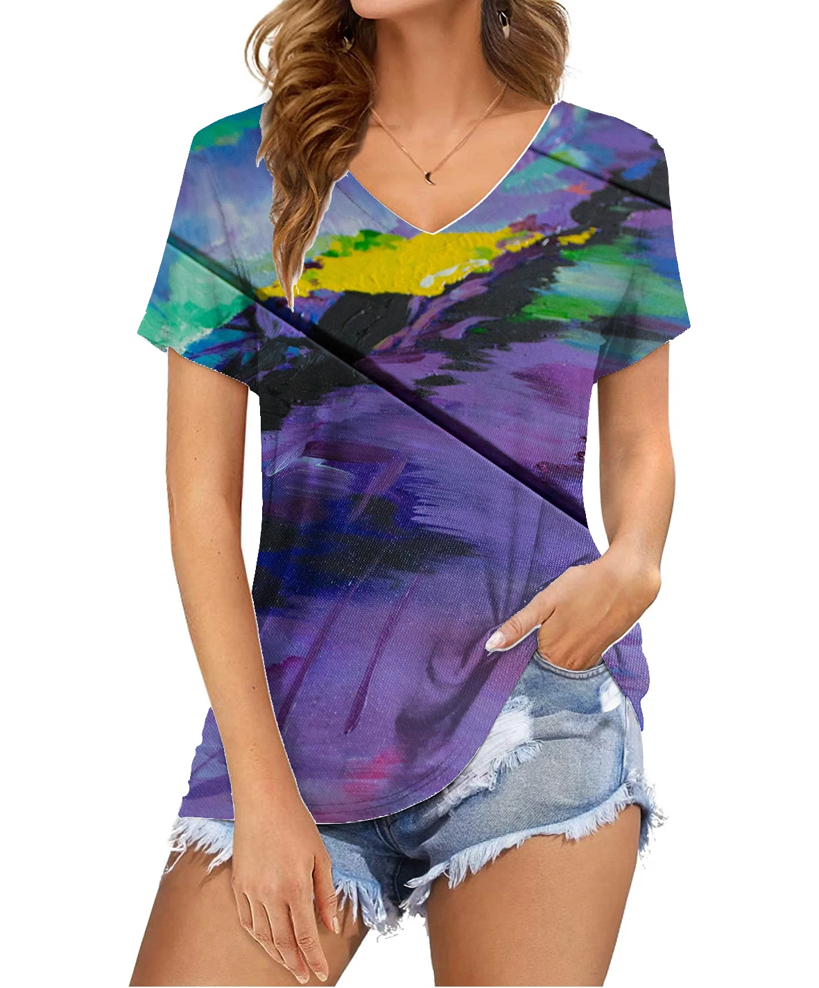 

Short Sleeves Patterns Clothing Size 2xl Summer New Fashion Women V-Neck Flower Print Short Sleeve Casual Loose T-Shirt Tops