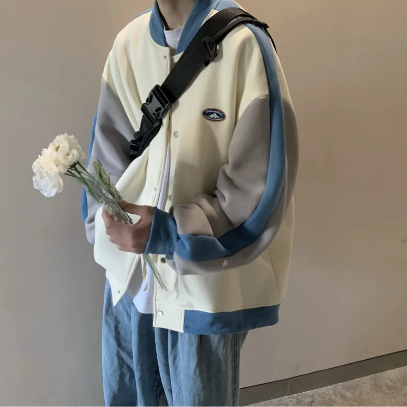 

KEMOY Oversize Harajuku Men's Baseball Jacket Patchwork Korean Style Fashion Streetwear Warm Casual Coat Men's Clothing