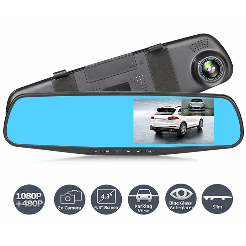 

Dual Lens Car DVR Camera Full HD 1080P Video Recorder Rearview DVR Mirror With Rear view DVR Dash cam Auto registrater
