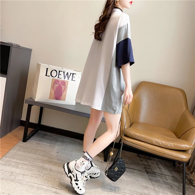 

Women's T-Shirts Casual Cotton White Orange Letter Print Polo Collar Tops Graphic Designs Tee Shirt Short Sleeve Splicing Shirts