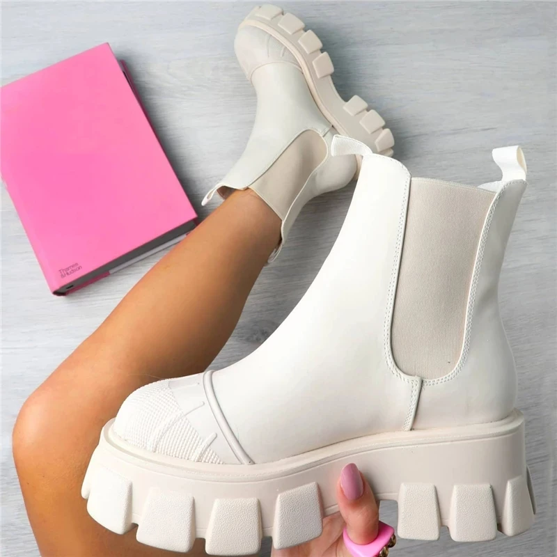 Женские ботинки на платформе осенние ботильоны из искусственной кожи