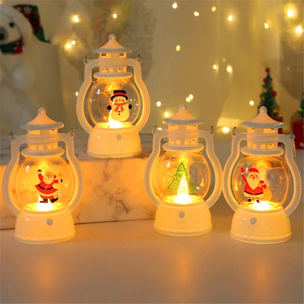 

Christmas Hurricane Lamp Portable Small Led Light with Battery Luminous Lantern Dress Up Gift Scene Home Decoration New Year