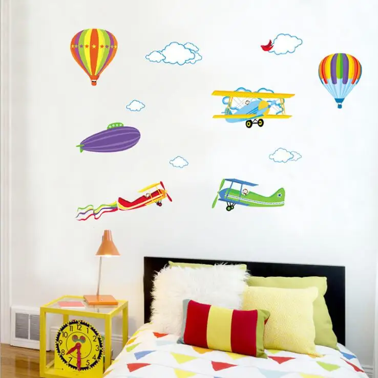 Мультяшный красочный воздушный шар самолёт детская Настенная Наклейка гостиная