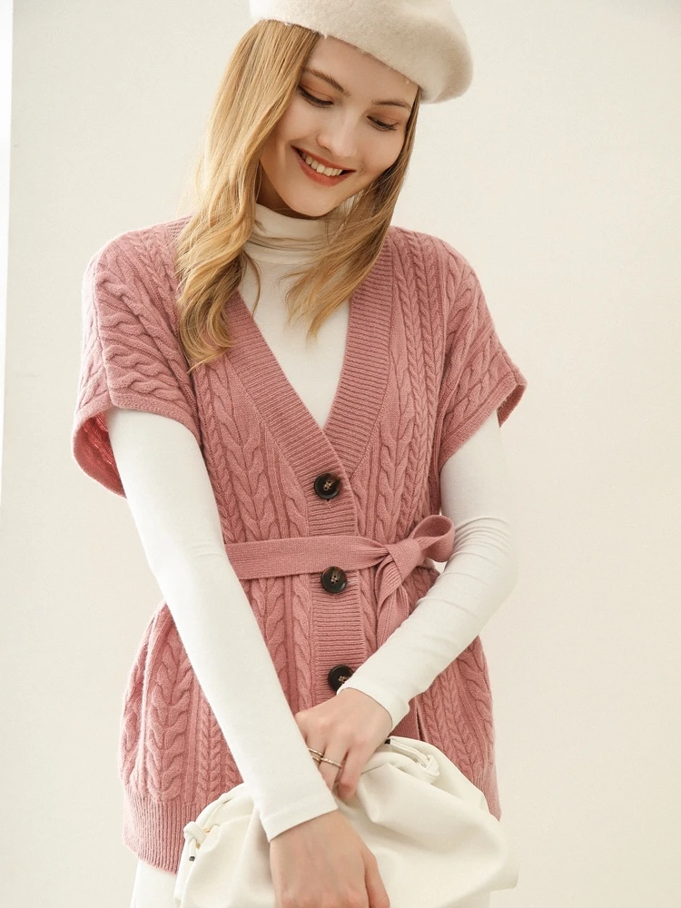 

Malay women autumn and winter knit outside wearing 100 pure wool 2020 Spring and Autumn Korean version of the outer tie waist