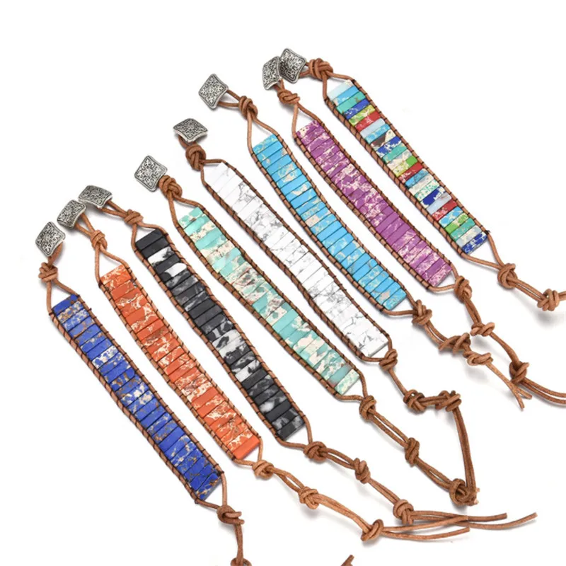 Браслет из натурального камня с 7 чакрами ручной работы браслет бусинами кожаная