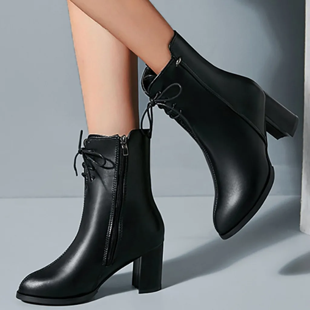 Ботинки женская обувь Модные женские ботильоны на высоком каблуке со шнуровкой