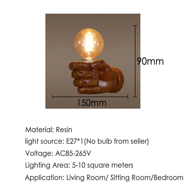Настенный светильник из смолы в виде кулака стиле ретро лампа для лофта